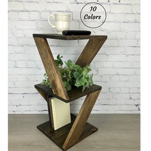 Wooden Side Table with Shelf Natural Wood Triangle Bed End Nightstand Accent Table Plant Stand Living Room Furniture Apartment