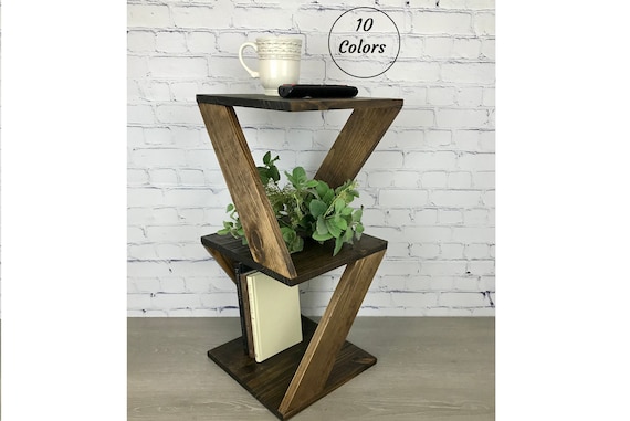 Wooden Side Table With Shelf Natural Wood Triangle Bed End