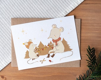 Tarjeta de Navidad »Ratones de Navidad« hechos de papel reciclado