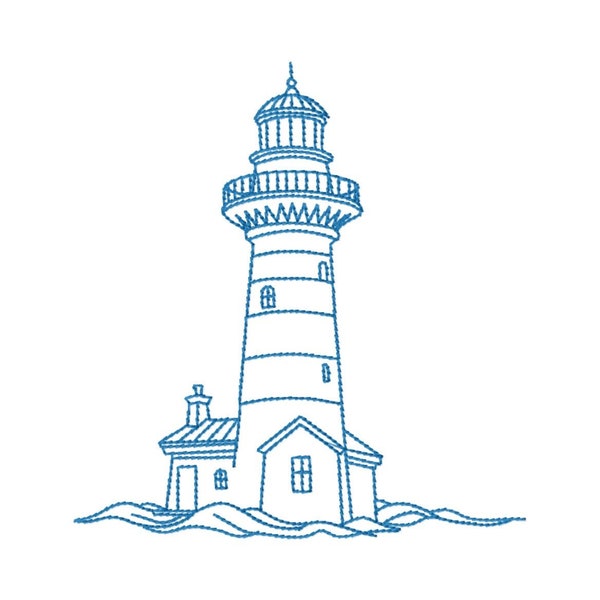 Lighthouse machine embroidery design outline, nautical embroidery patterns, sketch embroidery, summer, beach, ocean