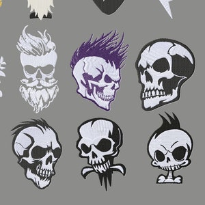 Skull Machine Embroidery Design Bundle, Punk Rock Embroidery Patterns, Patch Pes Files, Multiple Sizes
