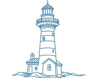 Lighthouse machine embroidery design outline, nautical embroidery patterns, sketch embroidery, summer, beach, ocean