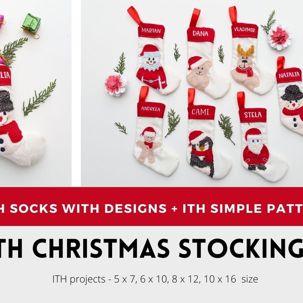 Ith Christmas Stocking Machine Embroidery Designs, in the Hoop Christmas Embroidery Applique Patterns, 5 X 7, 6 X 10, 8 X 12, 10 X 16 Pes