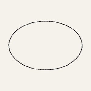 Può includere: Un'illustrazione in bianco e nero di un'applique ovale a punto a fagiolo. Il design è per ricamo a macchina.