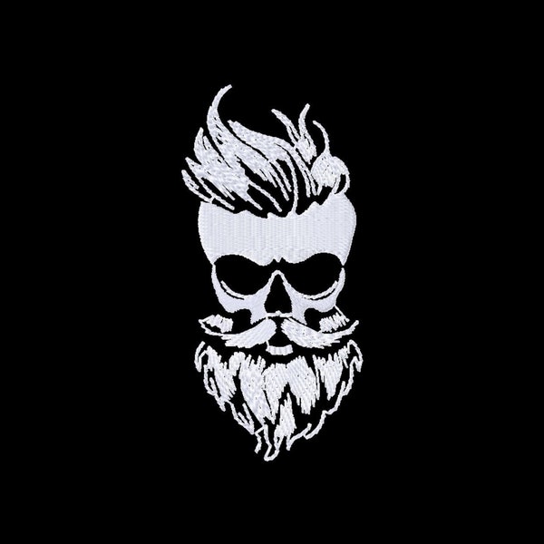 Hipster Skull Machine Embroidery Design, Skull With Beard and Hair Embroidery Patterns for Patches, Trendy Embroidery Pes Files