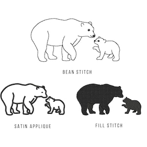 Mama Bear and Cub Machine Embroidery Design, Mother’s Day Embroidery Patterns, New Mom Pes Embroidery Files, Multiple Sizes, Outline