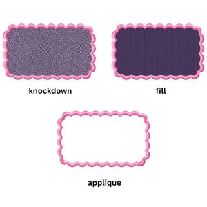 スカラップ長方形の機械刺繍デザイン：アップリケ、フィル、ノックダウン