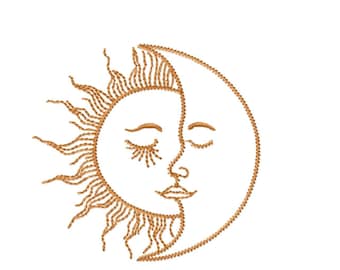 Celestial Machine Embroidery Design, Sun and Moon Boho Line Art, 1.5in - 8in