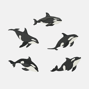 Orca Embroidery Design Bundle: Black and White Whale Fill Stitch (Digital File)