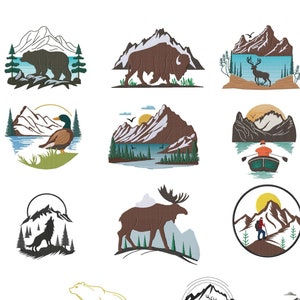 National Park Animals Machine Embroidery Design Bundle, Multiple Sizes and File Types