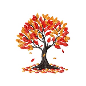 Tree Machine Embroidery Design, falling leaf fall scene patterns, 2in - 5in