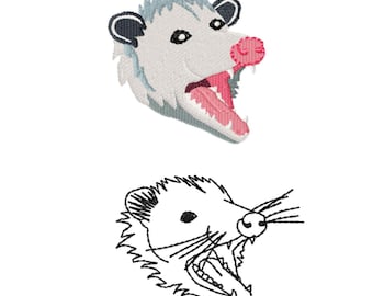 Contour et remplissage du motif de broderie machine Visage d'oppossum qui crie : plusieurs tailles