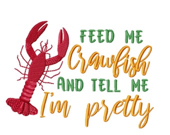 Cajun embroidery files for machine with crawfish for girls, 5 sizes