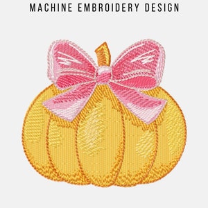 Pumpkin with Bow Machine Embroidery Design, Fill Stitch and Applique