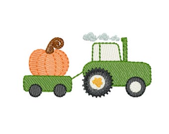 Traktor med pumpa skiss maskinbroderidesign: Halloween och höst för pojkar