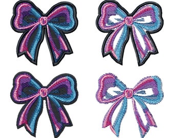 Neon Schleife Stickdatei, bunte Band Applikation, Füllmuster, verschiedene Größen und Stile