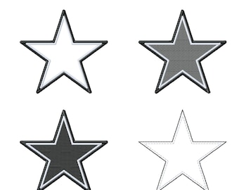 Doppelstern Maschinenstickerei, Fülldatei, Satin und Bohne Applikation, Skizze und Fülldatei