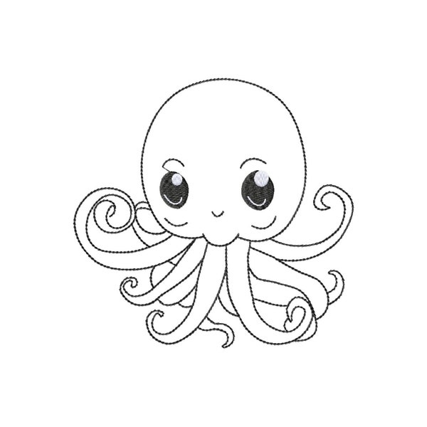 Cute baby octopus cartoon machine embroidery design outline for kids