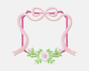 Motifs de broderie machine écusson bébé fille avec noeud et fleur, 2,5 à 8 pouces