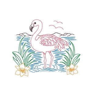 Pink flamingo at the beach machine embroidery designs, big sizes