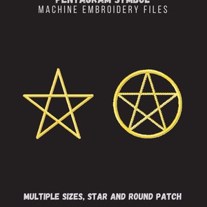 Pentagram machine embroidery design, pentacle in multiple sizes, round patch, star applique, multiple sizes, pagan symbols, witchy,