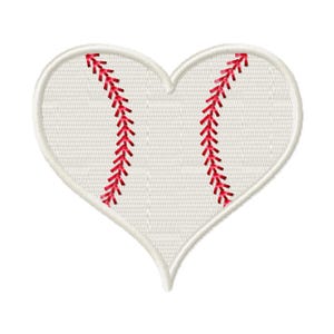 May include: White heart-shaped baseball with red stitching. Baseball heart machine embroidery files. Fill and applique.