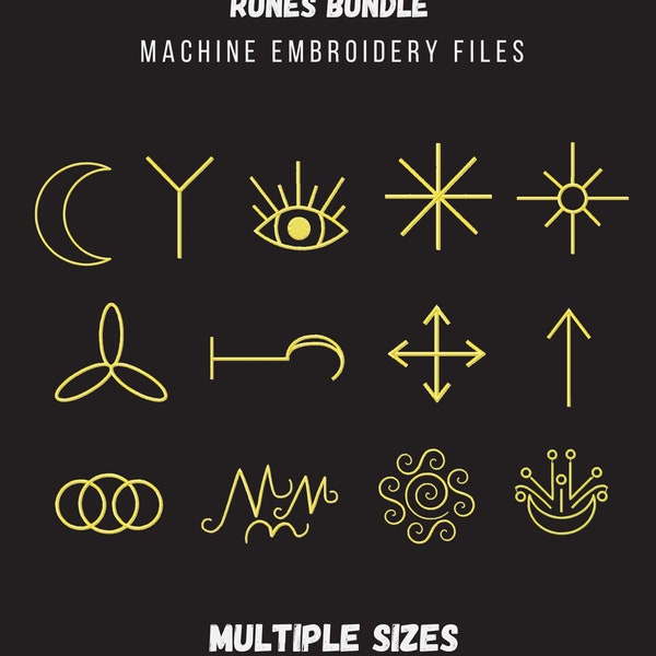 Witch Symbols Machine Embroidery Design: Pagan Runes, Moon, Sun & More, 1in -5.5in