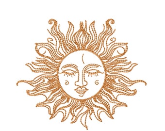 Sun Face Machine Embroidery Design, Boho Patterns: 2.5in - 8in