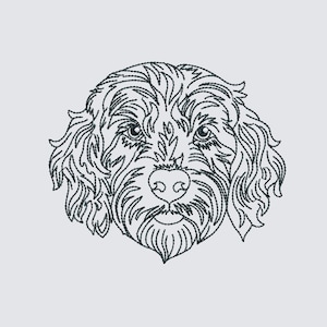 Doodle Face Machine Embroidery Design, Dog BackStitch Outline: 3in -8in