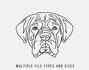Mastiff Dog Face Machine Embroidery Design: Large Breed Outline (Digital Files)