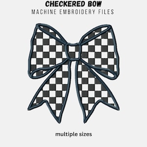 Op de afbeelding: Een zwart-wit geblokte strik met een donkerblauwe omtrek. Machine borduurbestand.