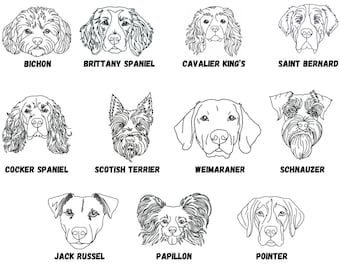 14 Dog Faces machine embroidery designs, VOL 2, dog breeds embroidery patterns outline sketch style, for dog owners, light density