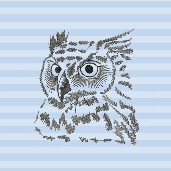 Night Owl Sketch Drawing Machine Embroidery Design, Forest Bird Embroidery Patterns, Barn Owl Pes Embroidery Files