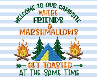 Campsite Flag Machine Embroidery Designs, Mountain Camping Embroidery Patterns, Forest Camp Embroidery Files, Fire Pit Pes Files, Lake Jef