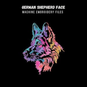 Buntes Schäferhund Gesicht Stickmuster, Maschinenstickerei, leuchtende Neonfarben Stickdateien