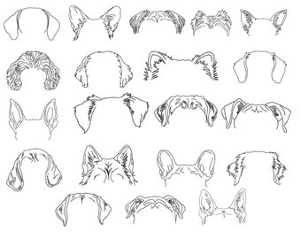 Dog ears bundle embroidery files for machine, embroidery designs for sweaters and sweatshirts, backstitch line