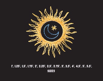 Sun and Moon Machine Embroidery Design: Boho Celestial, Mystical & Witchy