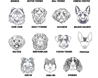 15 Dog Faces machine embroidery designs, VOL 3, dog breeds embroidery patterns outline sketch style, for dog owners, light density