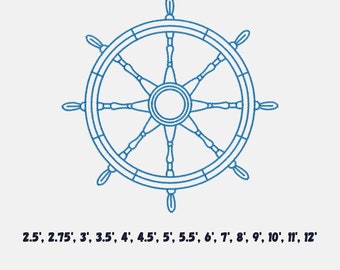 Ship wheel machine embroidery design outline, simple nautical embroidery patterns, summer, beach, ocean, multiple sizes and file types