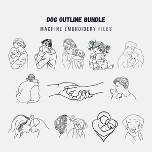 11 honden- en dierenliefhebbers poses overzicht machineborduurontwerpenbundel voor beginners, eenvoudige lijntekeningen borduurbestanden, familieborduurwerk