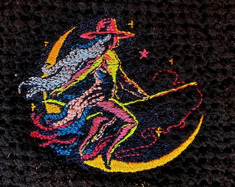 Witchy Machine Embroidery Design: for Dark Fabric, Multiple Sizes