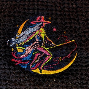 Witchy Machine Embroidery Design: for Dark Fabric, Multiple Sizes