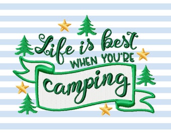 Camping Machine Embroidery Designs, Hiking Embroidery Patterns, Forest Embroidery Sayings, Lake Pes Files, Camper Hat Jef, Campsite vp3