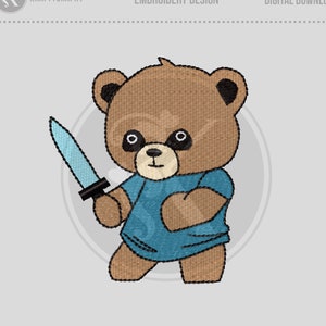Funny Bear Machine Embroidery Designs, Bear With Knife Embroidery Patterns, Mini Bear Embroidery Files, Cute Fighting Bear Pes Files