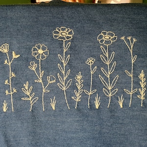 Wild Flowers Border Machine Embroidery Design Outline, 4in - 6.8in