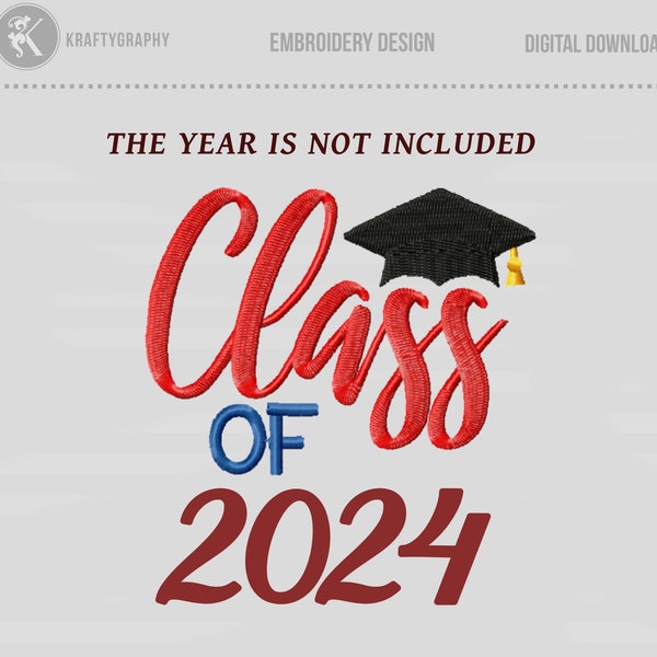 Class of 2024 Machine Embroidery Designs, Graduation Cap Embroidery Patterns, Graduation 2024 Pes Files, Senior 2024 Jef, School Hus