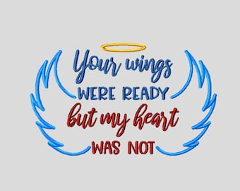 Memorial Angel Wings Embroidery Design: Grief Sympathy Saying (Machine Files)