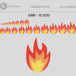 Flames Machine Embroidery Design, Mini Flame Embroidery Patterns, Camp Fire Embroidery Files, Cartoon Fire Stitches, Burning Pes, 18 Sizes