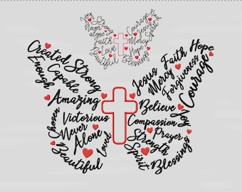 Religious Butterfly Machine Embroidery Design, Bible Verses: 3in - 12in