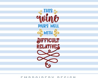 Wine Machine Embroidery Design, Funny Saying for Bags: 4in - 8in sizes